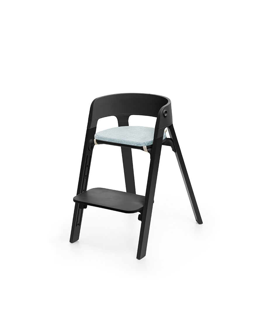 Stokke® Steps™ Oak Black, with Chair Cushion Jade Twill.